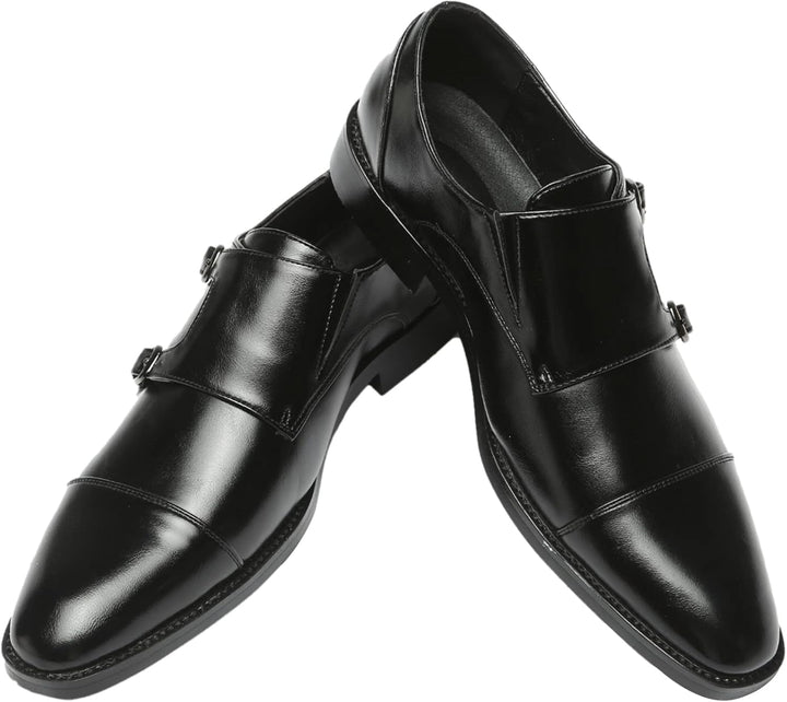 ANUFER Männer Smart Monk Brogues Formale Abendschuhe Aus Echtem Leder mit Holzabsatz 43 EU Schwarz K