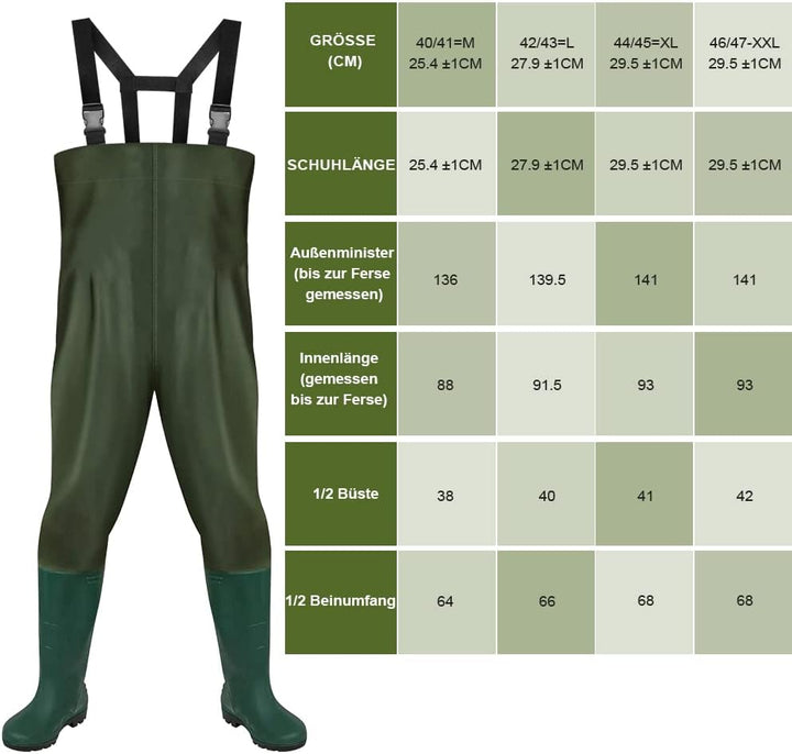 Jiubiaz Wathose 70D Nylon Composite PVC Angelhose, mit rutschfesten Gummistiefeln, Teichhose, Hochwa