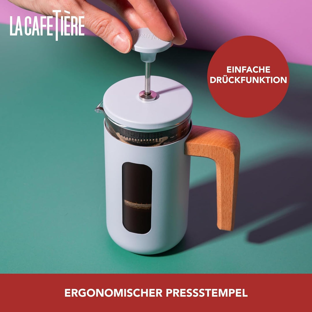 La Cafetière Pisa Kaffeebereiter für 3 Tassen, himmelblau, langlebiger Edelstahl-Rahmen und -Kolben,