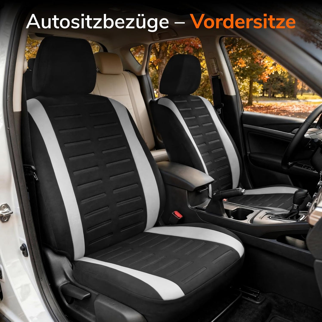 Upgrade4cars Autositzbezüge Set für die Vordersitze Version 2026 | Auto-Schonbezüge Universal in Wei