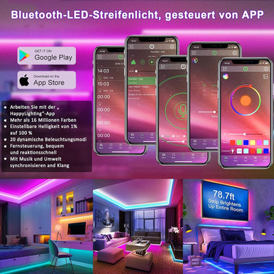 ALED LIGHT 20M RGB LED Streifen Bluetooth, LED Strip Lichtband 5050 Stripes App Sync mit Musik Flexi