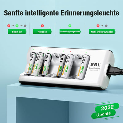 EBL Akku Ladegerät mit 4 AA Akku + 4 AAA Akku, Ladegerät für wiederaufladbare Batterien AA AAA NI-MH