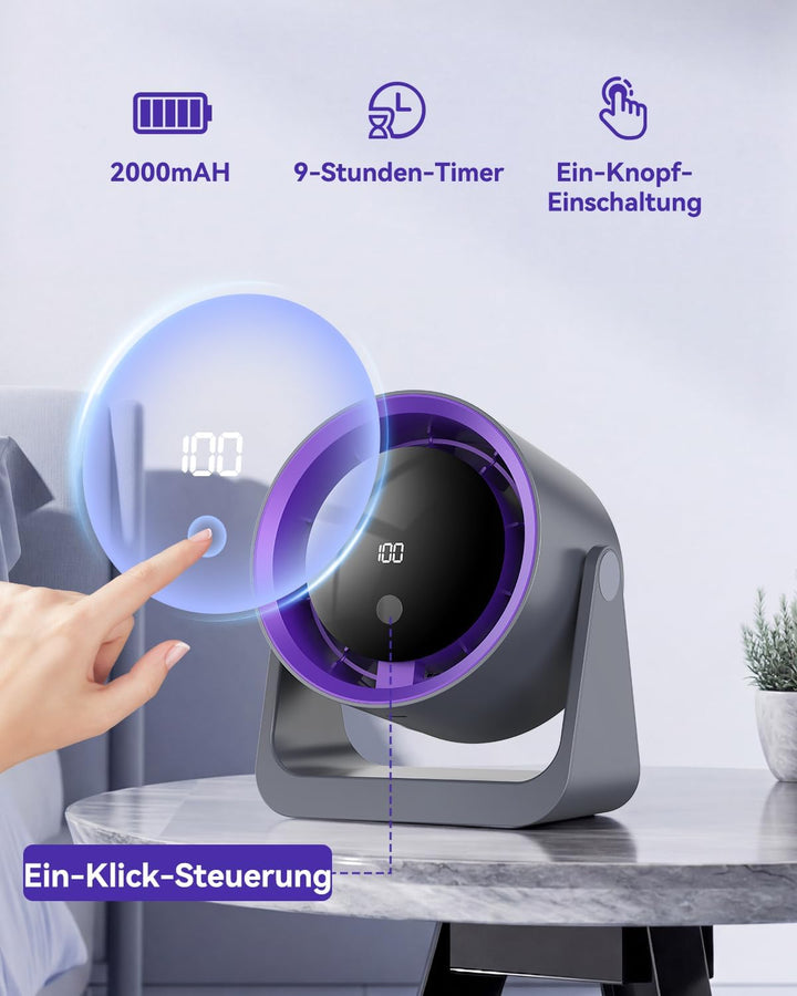 Timiyou Tischventilator Leise mit LED-Anzeige, 100 Geschwindigkeitsstufen, USB-Aufladbar & Tragbar –