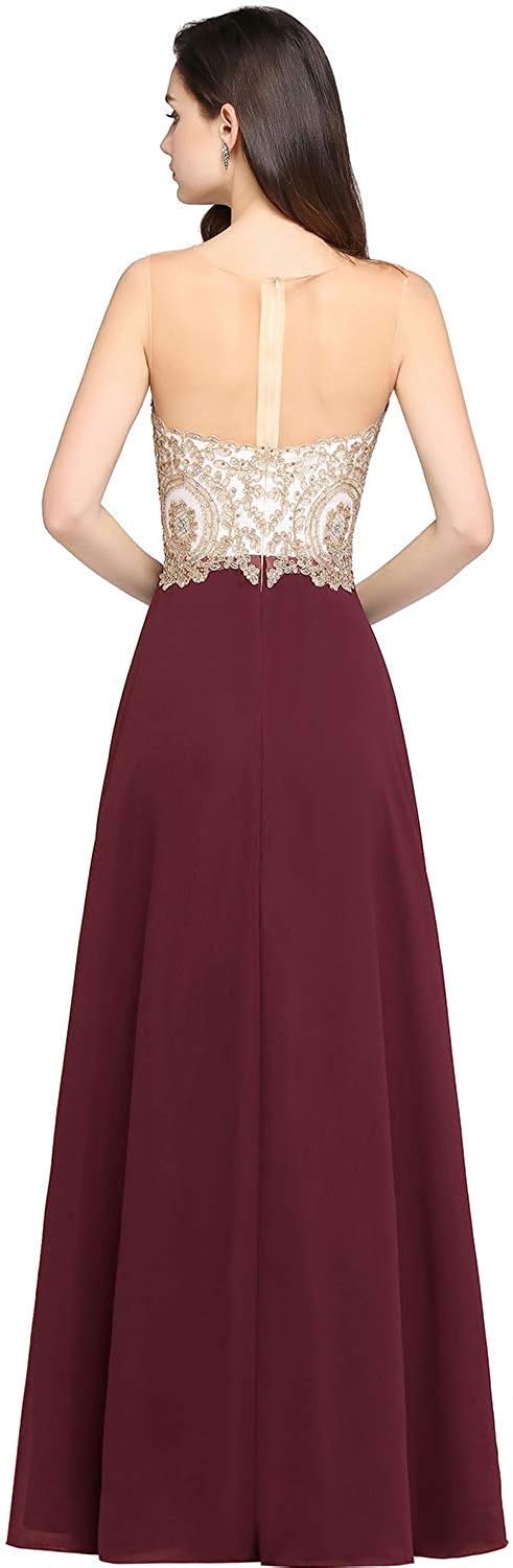 Misshow Abendkleid Chic Lang mit floralen Applikationen aus Chiffon Gr. 30 Bordeaux, 30 Bordeaux