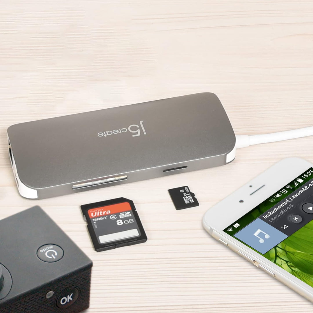 j5create Multi USB-C 9-in-1 Adapter HDMI/Ethernet/USB 3.1, SD und MicroSD/PD 3.0 | HDMI 4K für MacBo