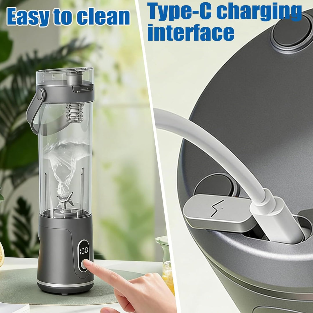 Smoothie Maker To Go, Tragbarer Mixer 600 ml Wiederaufladbarer Mixer Smoothie Maker mit Reisedeckel