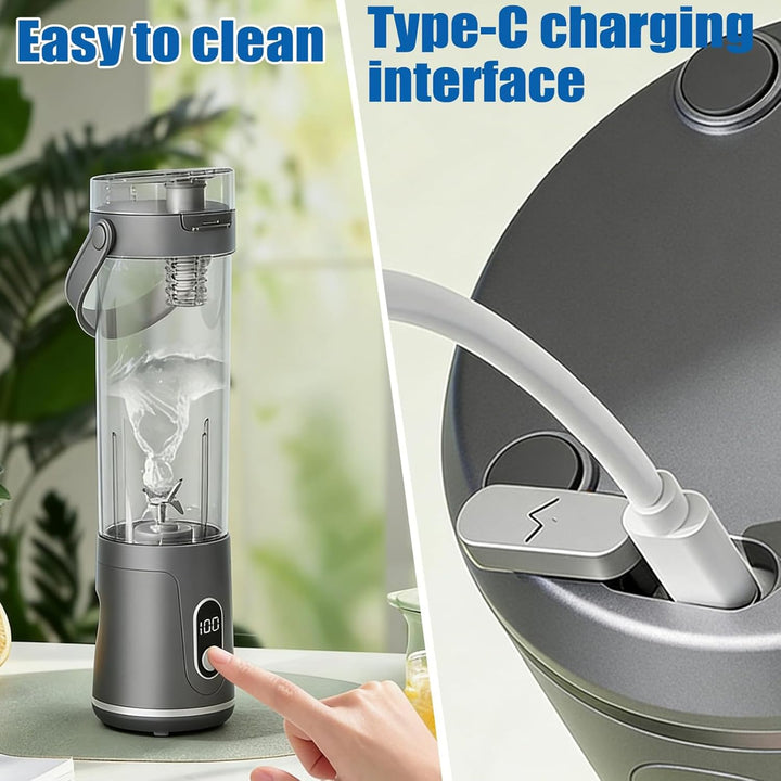 Smoothie Maker To Go, Tragbarer Mixer 600 ml Wiederaufladbarer Mixer Smoothie Maker mit Reisedeckel