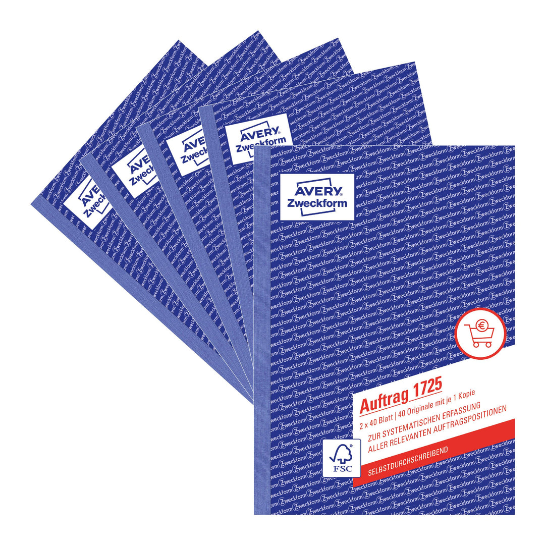 AVERY Zweckform 1725-5 Auftrag (A5, 2x40 Blatt, selbstdurchschreibend mit farbigem Durchschlag, zur