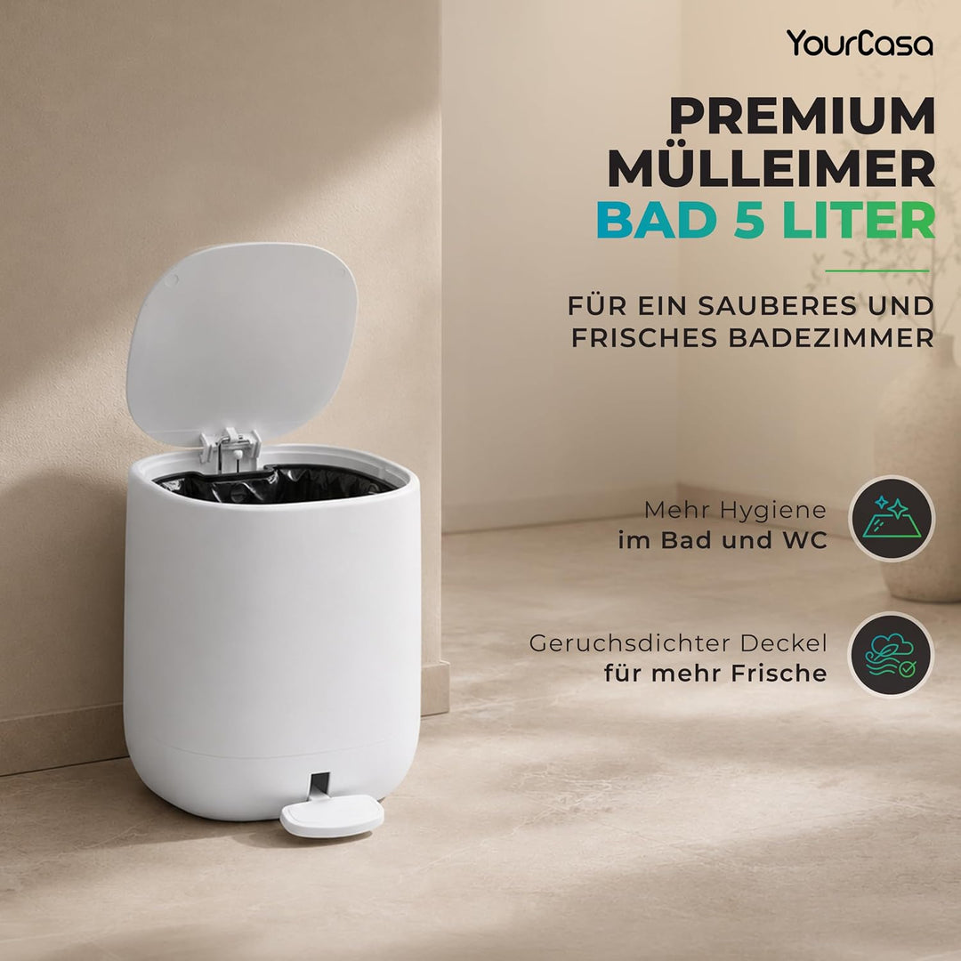 YourCasa® Mülleimer Bad [5L] - Elegantes Design - Badezimmer Mülleimer Klein - Kosmetikeimer Bad Mül