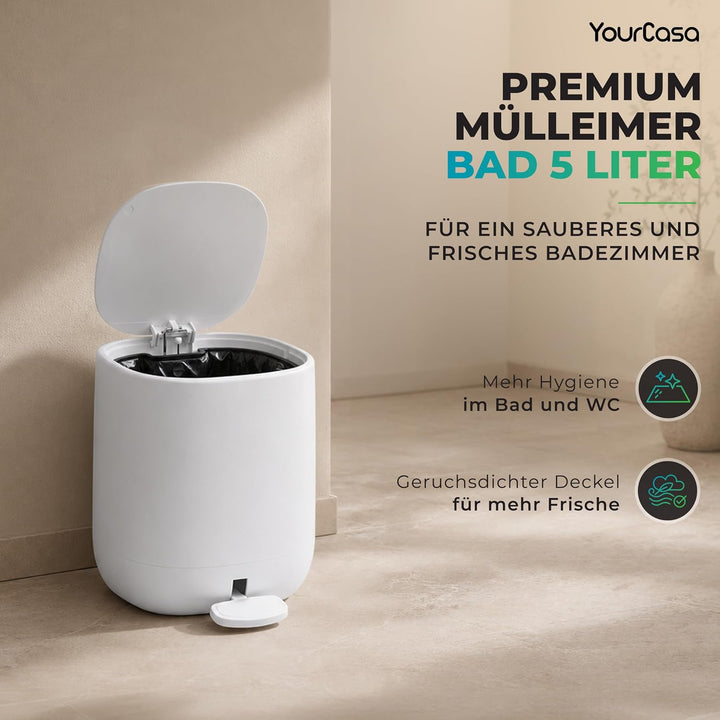 YourCasa® Mülleimer Bad [5L] - Elegantes Design - Badezimmer Mülleimer Klein - Kosmetikeimer Bad Mül