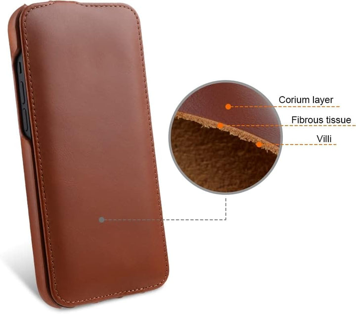 STILGUT UltraSlim kompatibel mit iPhone 14 Plus (6.7") Hülle - iPhone 14 Plus Flip Case aus Leder, K