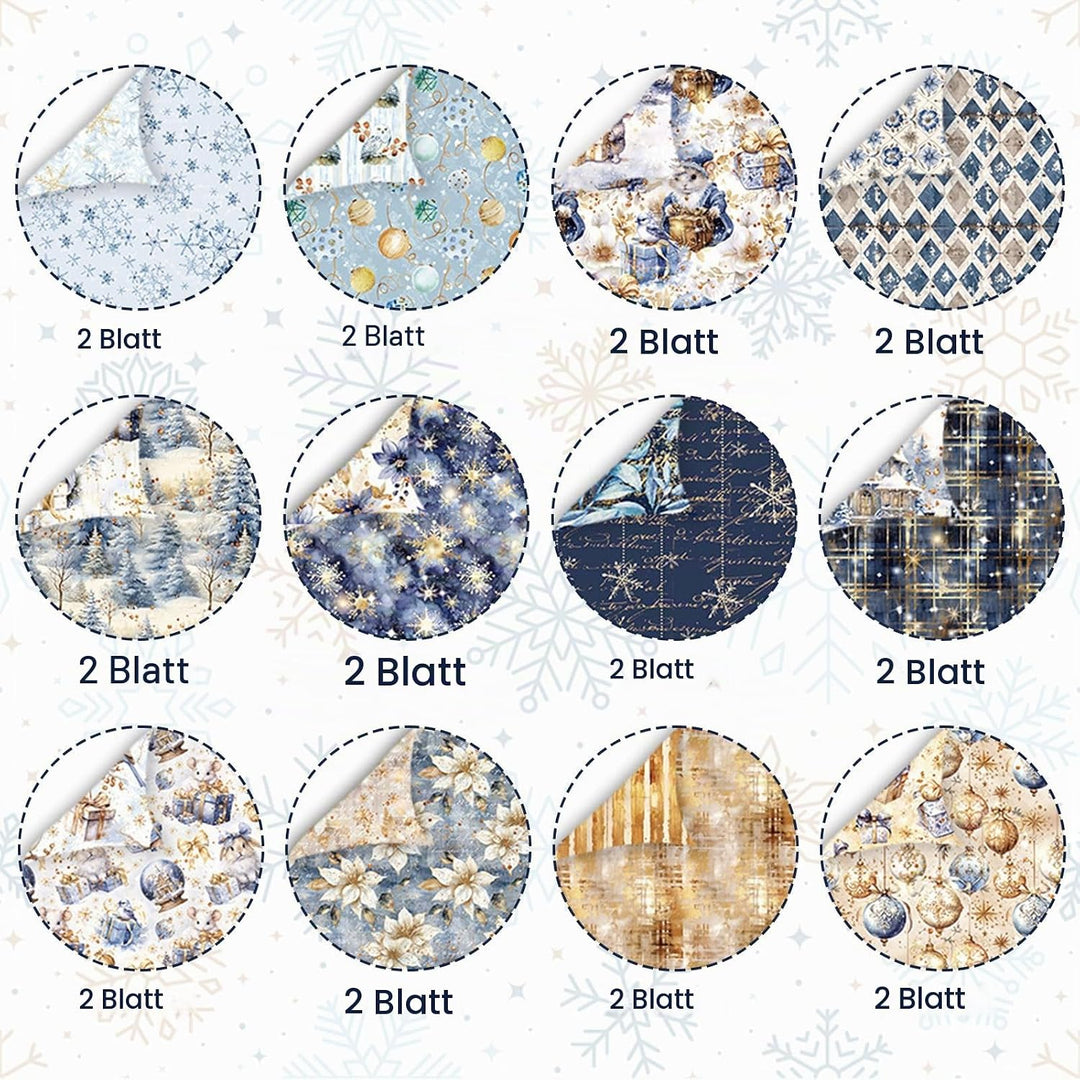 Scrapbooking Papier 24 Blatt/12 Designs, Doppelseitiges Weihnachtstheme Designpapier, Bastelpapier D