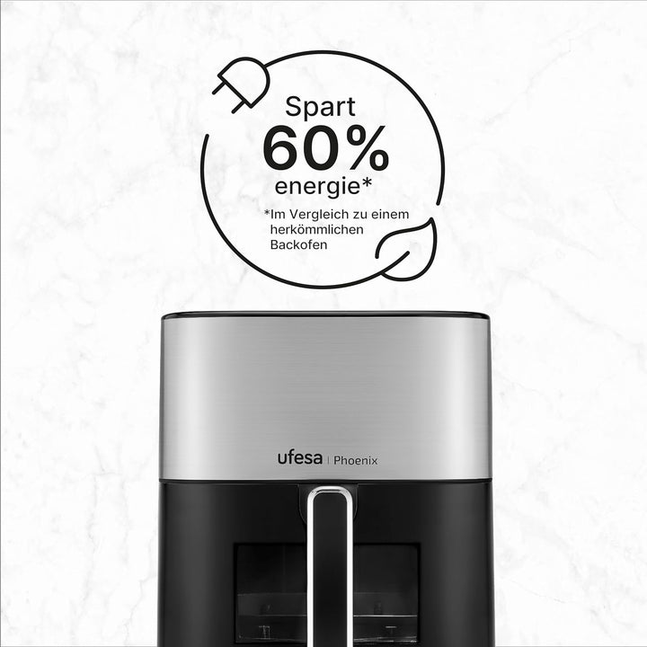 Ufesa Phoenix, Air Fryer mit Dampf, Doppelter Widerstand, 6 L, 1800 W, 10 Vorprogrammierte Programme