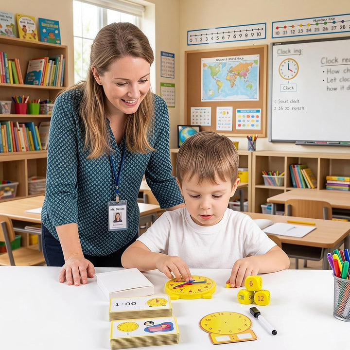 Lernuhr Kinder mit Abwischbare Schreibtafel und Kugelschreiber, B