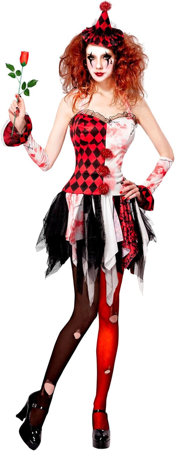 "EVIL HARLEQUIN" (dress, cuffs, mini hat) - (L), L