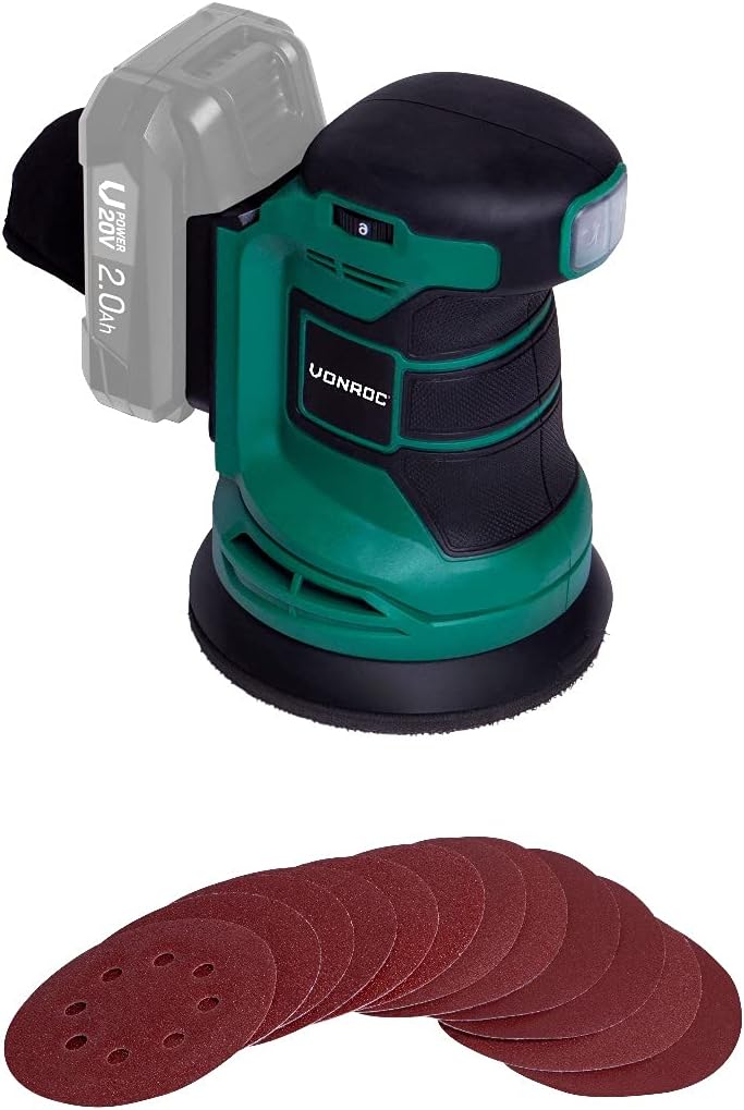 VONROC Exzenterschleifer – VPower 20V (Exkl. Akku & Charger) – Ø125mm -– Staubb. & 12x Schleifpapier