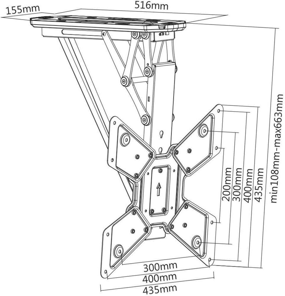 HL12M Klappbarer Motor. TV-Deckenhalter schwarz, schwarz