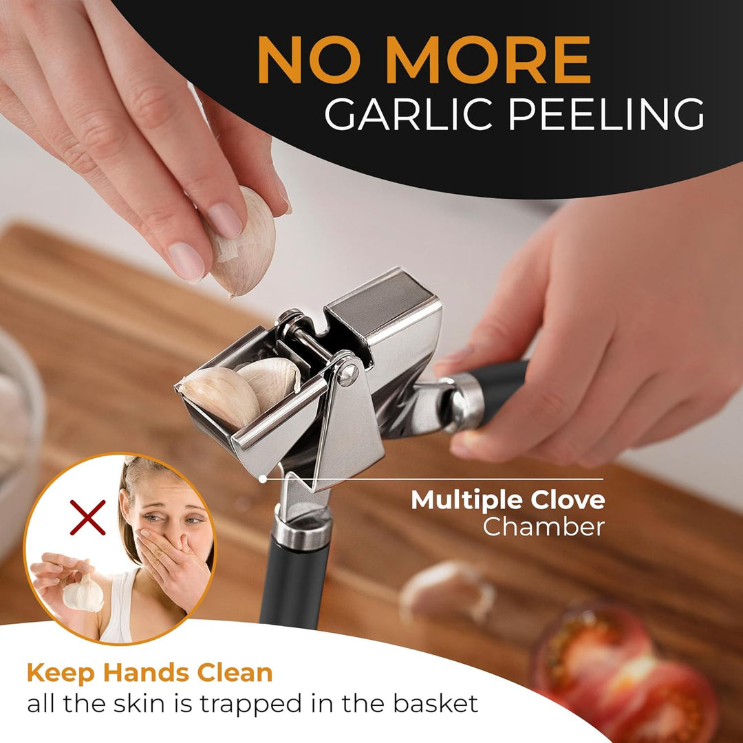 ORBLUE Knoblauchpresse Edelstahl Schwarz – Premium Knoblauchpresse & Knoblauchreibe – Garlic Press m
