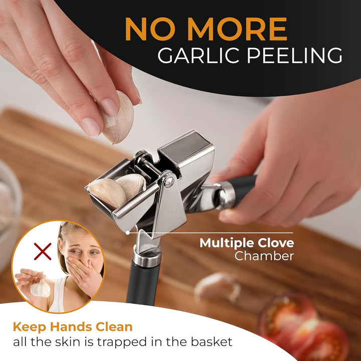 ORBLUE Knoblauchpresse Edelstahl Schwarz – Premium Knoblauchpresse & Knoblauchreibe – Garlic Press m