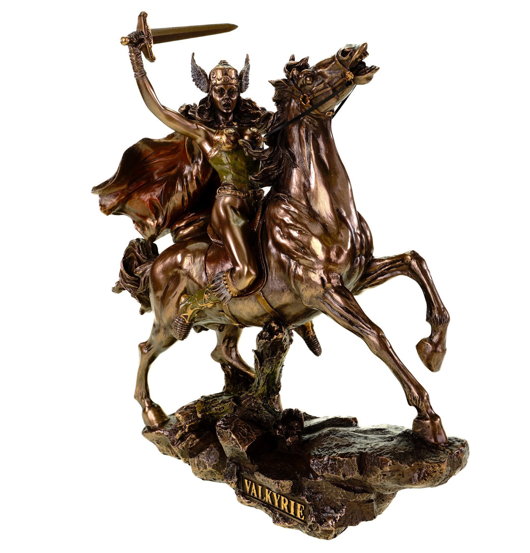 Veronese Figur Walküre auf Pferd mit Speer 28 cm bronziert Schildjungfer Odin
