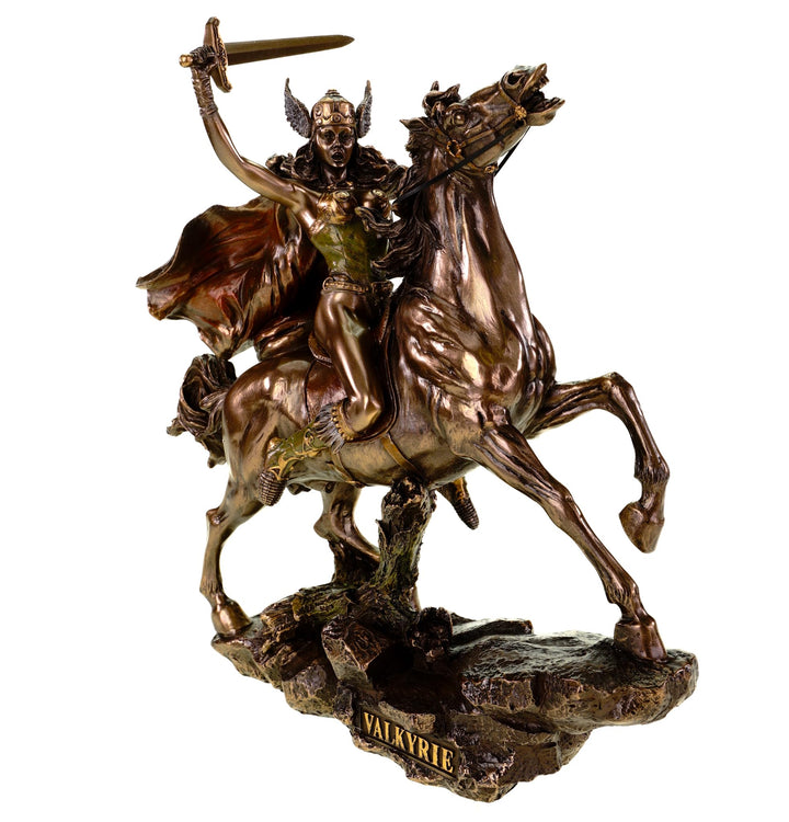 Veronese Figur Walküre auf Pferd mit Speer 28 cm bronziert Schildjungfer Odin