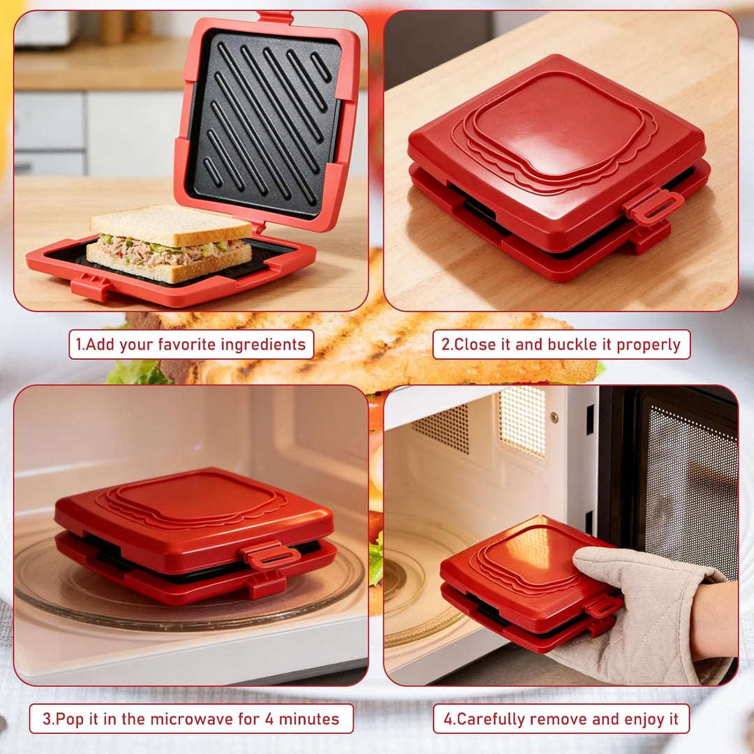Sandwichmaker Mikrowellen, Silikon Sandwichtoaster 16 x 16 cm, Kontaktgrill Abnehmbare Platten und S