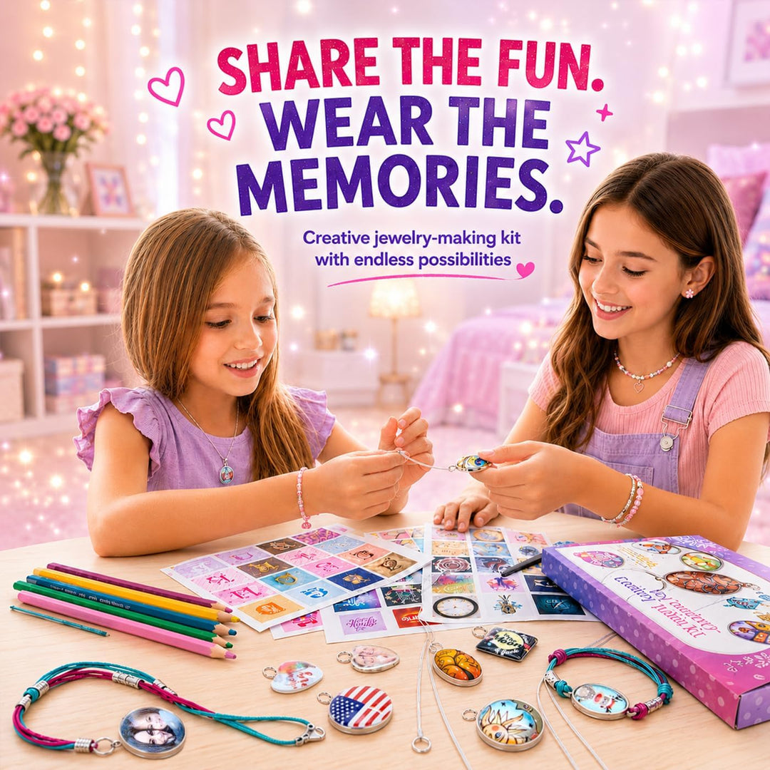 Mädchen Schmuckherstellung Kit. DIY Halskette Anhänger und Armband Bastelset mit Glasperlen &amp; Charms