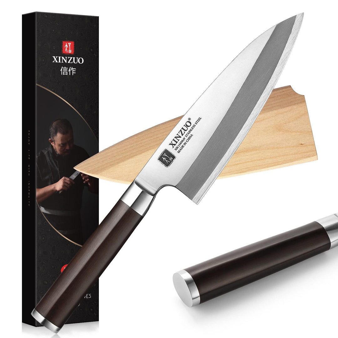 XINZUO 18cm Deba Messer, Edelstahl X8Cr14MoV Sashimi Sushi Messer Einzelfase Klinge- Kochmesser Prof