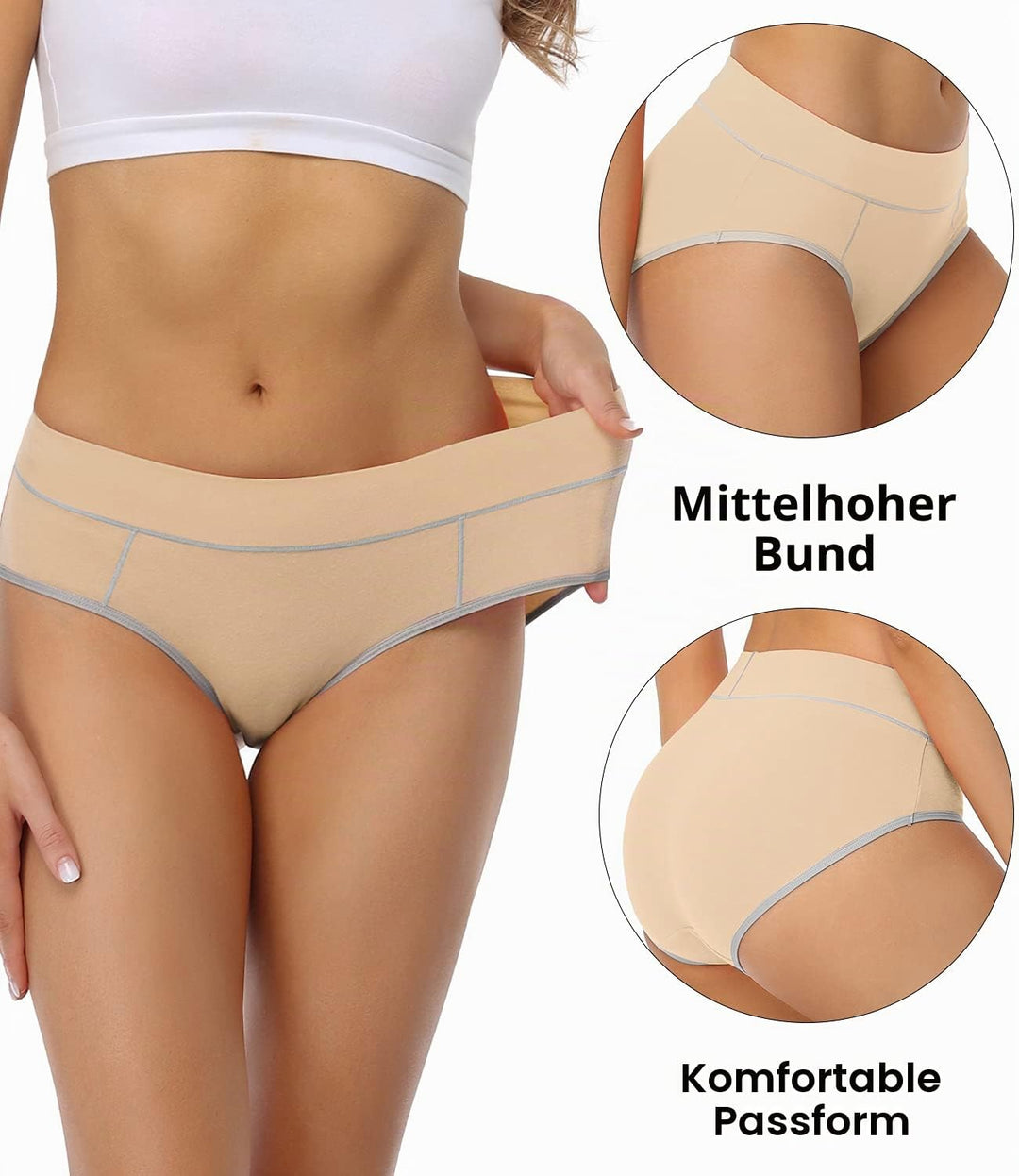 wirarpa Unterhosen Damen Midi Taille Slip Baumwolle Bequeme Unterwäsche 5er Pack S Beige, S Beige