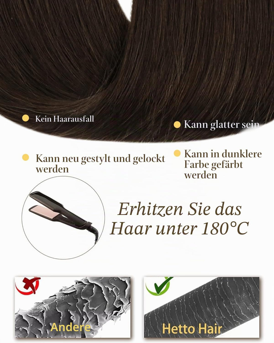 Hetto Extensions Microring Echthaar Dunkelbraun Microring Echthaar Extensions Remy Microring Echthaa