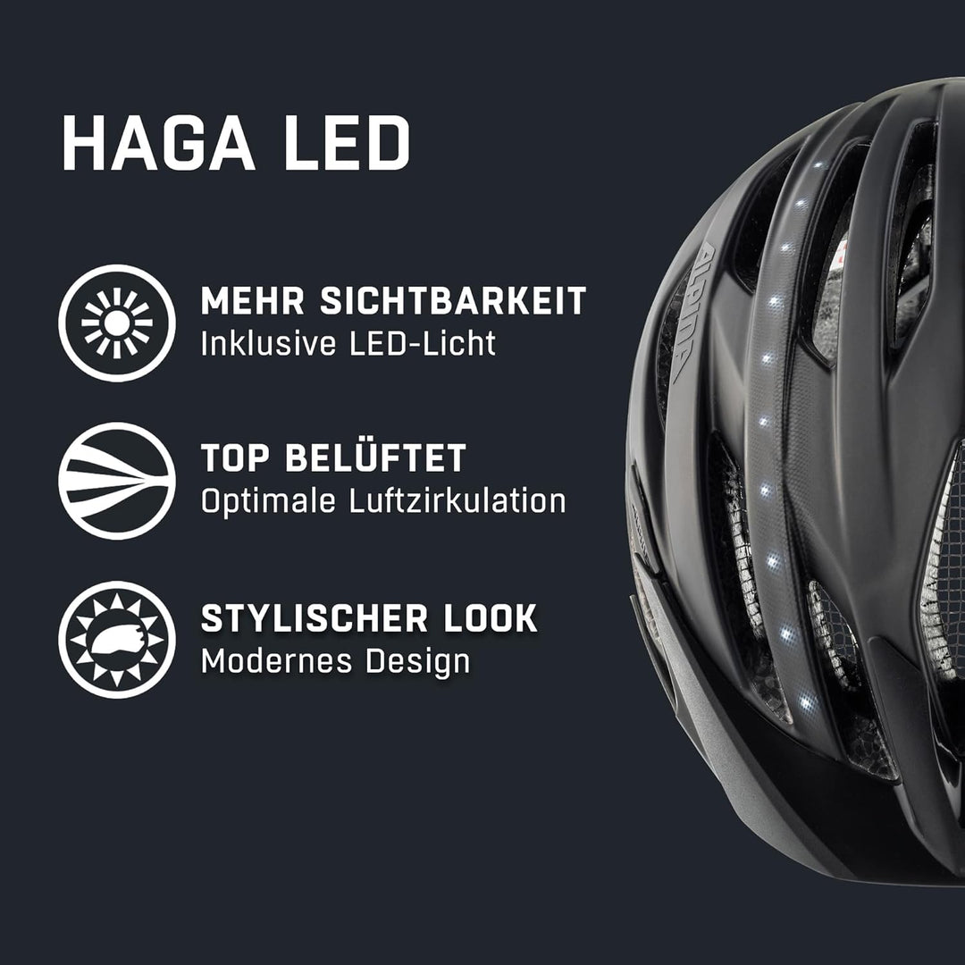 ALPINA HAGA LED - Stossabsorbierender, Beleuchteter & Optimal Anpassbarer Fahrradhelm Mit Integriert