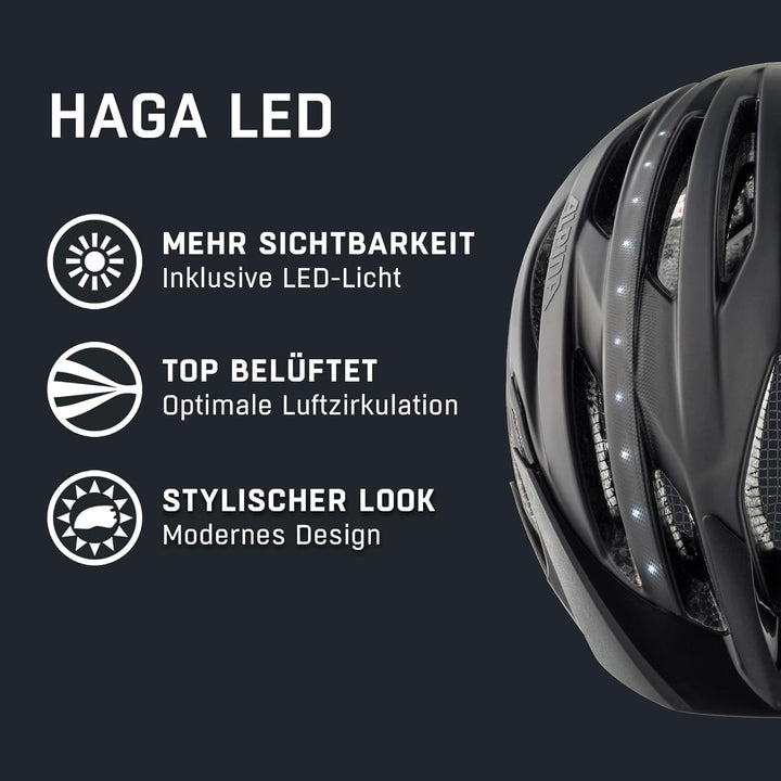 ALPINA HAGA LED - Stossabsorbierender, Beleuchteter & Optimal Anpassbarer Fahrradhelm Mit Integriert