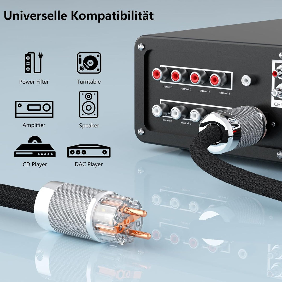 Audiophile HiFi-Netzkabel,HiFi Stromkabel 10AWG EU-Netzkabel 125V/15A für Lautsprecher,Subwoofer, Pl