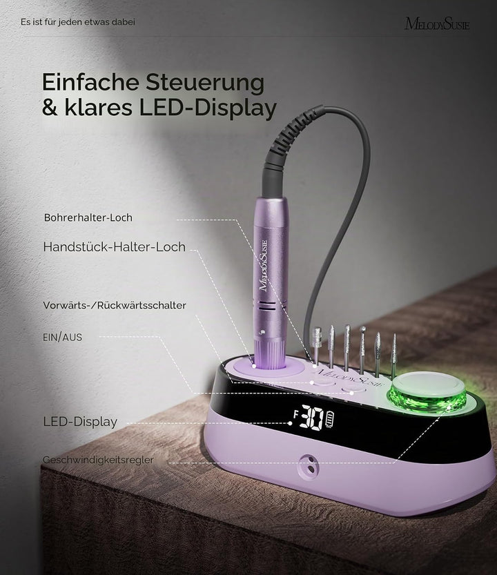 MelodySusie SC320A Professioneller Tisch-Nagelfräser, 30000 U/min Wiederaufladbare Elektrische Nagel
