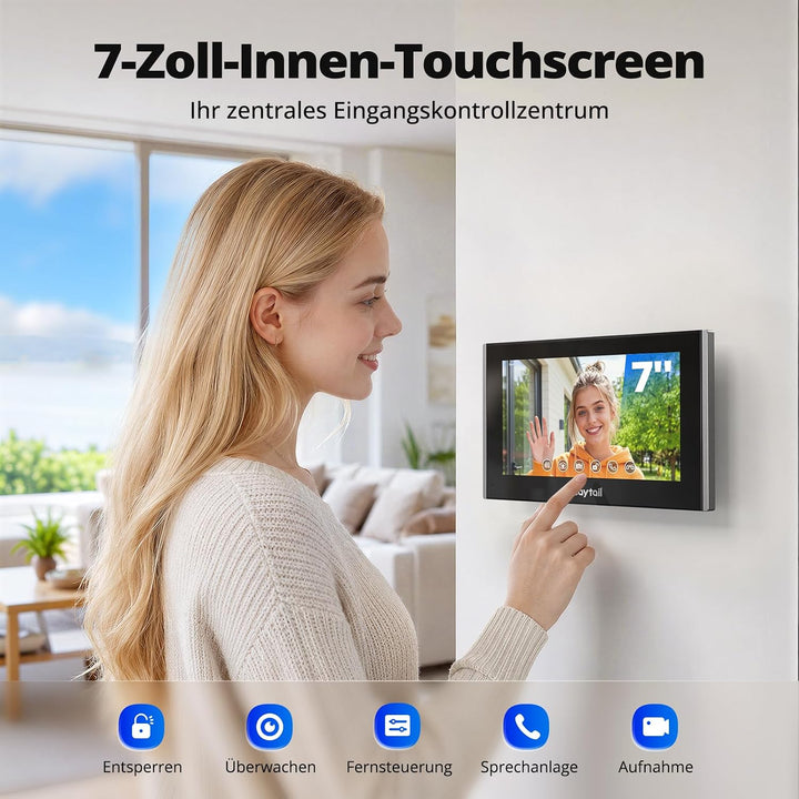 WLAN Video Türsprechanlage 2-Draht mit Kamera und Türöffner, 7" IPS Touchscreen, WIFI6 Dualband Gege