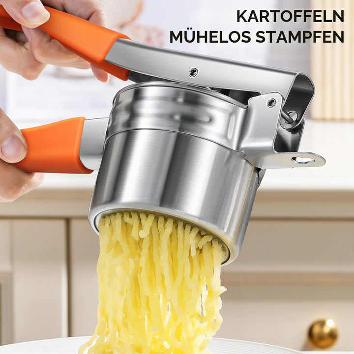 Sopito Kartoffelpresse Edelstahl mit 3 Austauschbare Sieb und Silikon beschichteter Griff für Flausc