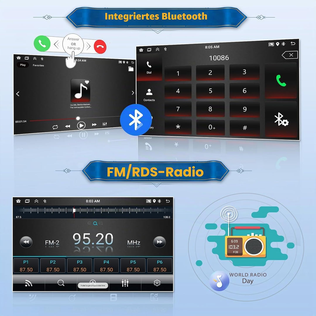 Android 15 Autoradio 1 Din CarPlay mit Bildschirm (2 + 64G) 10,4 Zoll drehbarer Touchscreen Stereo A