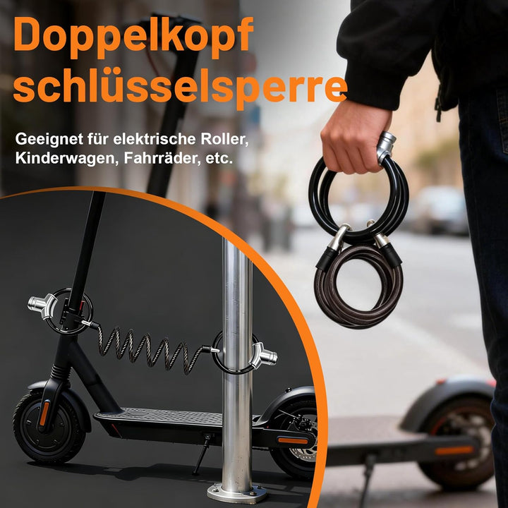 E-Scooter Schloss 120cm Lang/464g Leicht – Doppel-Handschellenschloss mit 2 Schlüsseln – 12mm Extra