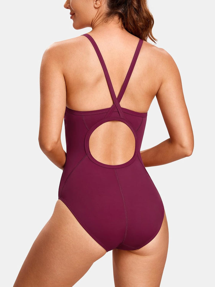 SYROKAN Damen Sport Badeanzug One Piece Trainings Profi Einteiler Bademode mit Cups 34 Fuchsie, 34 F