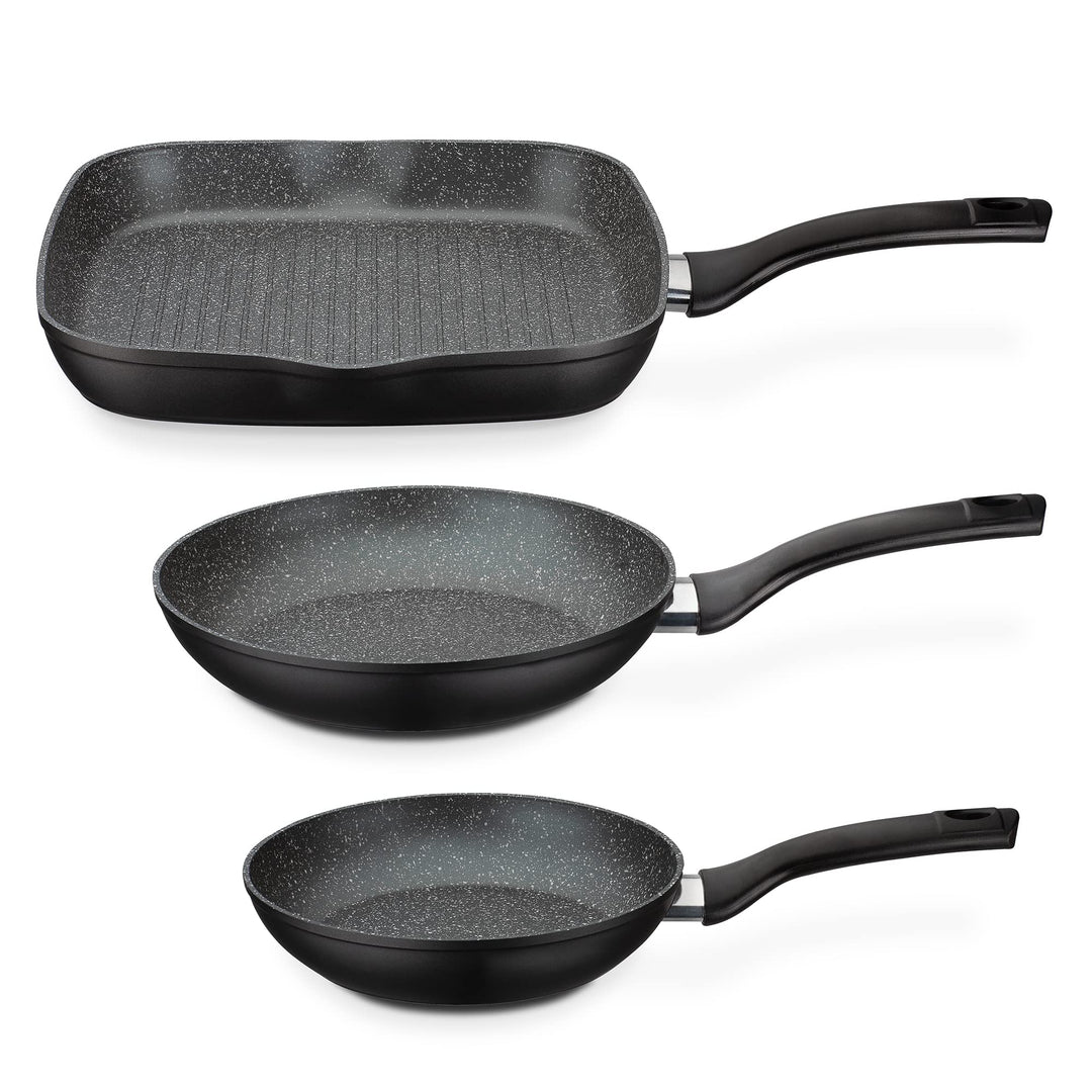 GSW Pfannen-Set Gourmet Granit – hochwertiges Pfannenset bestehend aus 2 Bratpfannen und 1 Grillpfan
