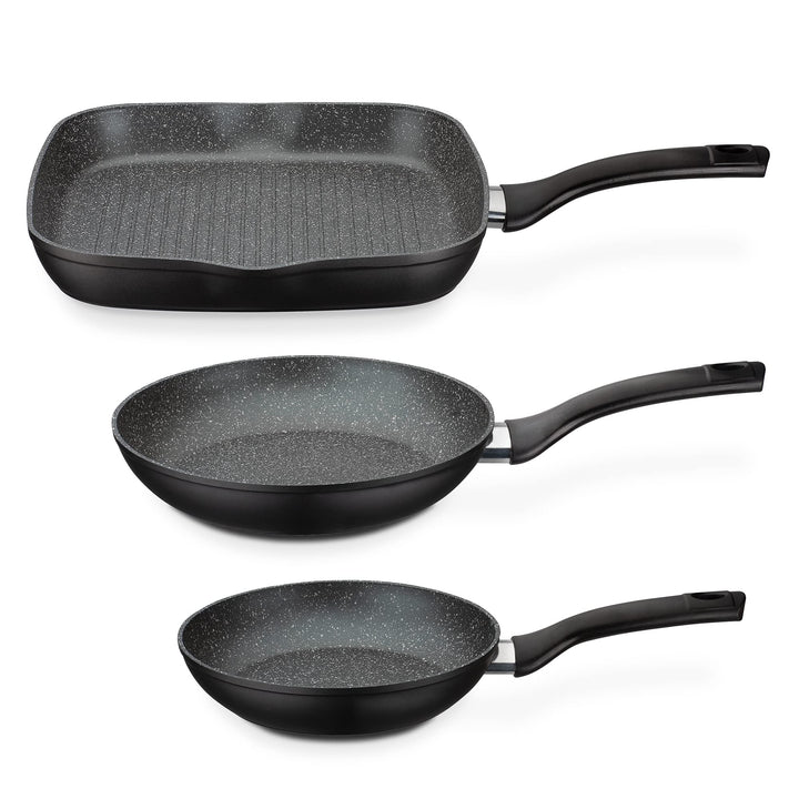 GSW Pfannen-Set Gourmet Granit – hochwertiges Pfannenset bestehend aus 2 Bratpfannen und 1 Grillpfan