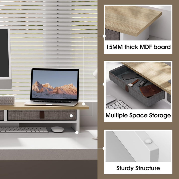 Fenge Dual Monitorständer Riser 2 Etagen Computer Monitor Ständer mit Schublade für PC Laptop Drucke