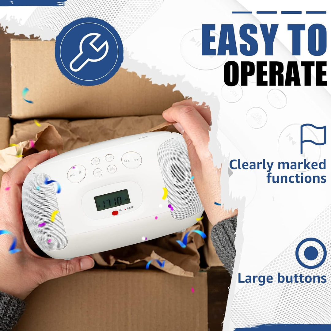 Retekess TR636 Tragbarer CD-Player, Boombox mit Bluetooth, FM Radio, USB,AUX-In,Sleep-Timer, Fernbed