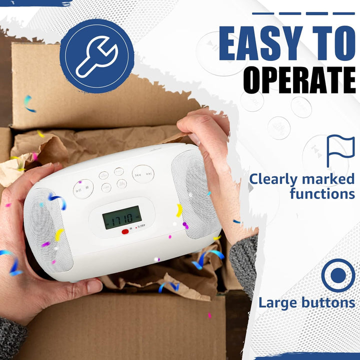 Retekess TR636 Tragbarer CD-Player, Boombox mit Bluetooth, FM Radio, USB,AUX-In,Sleep-Timer, Fernbed