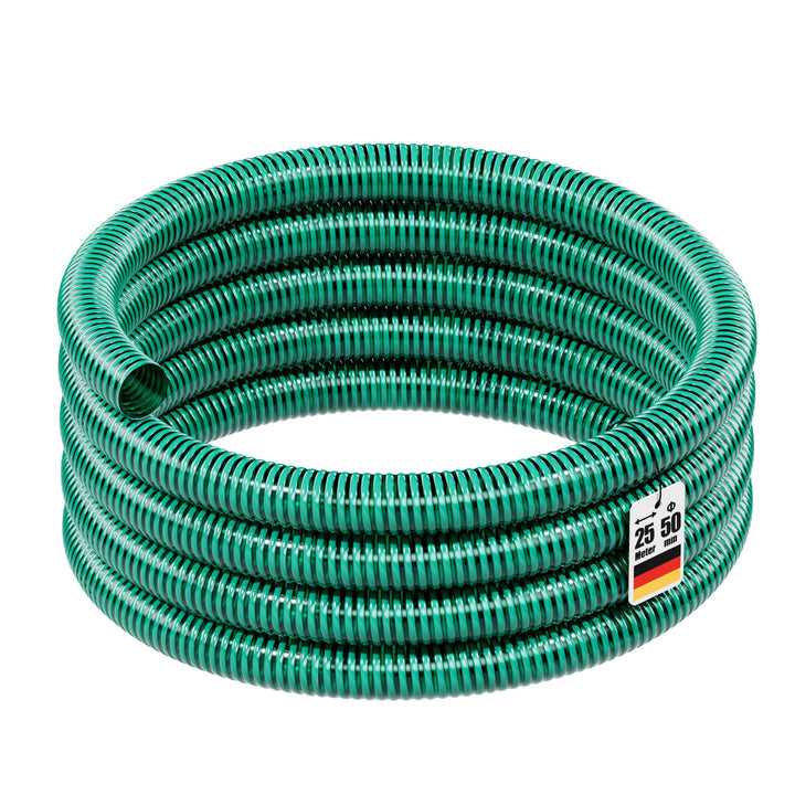 Wiltec Saugschlauch Druckschlauch 25m, flexibel, 50mm (2") grün - Made in Europe, zum Anschluss an T