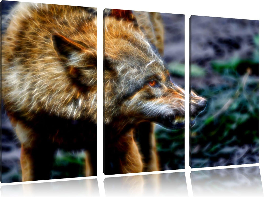 knurrender Wolf Spezial 3-Teiler Leinwandbild 120x80 Bild auf Leinwand, XXL riesige Bilder fertig ge