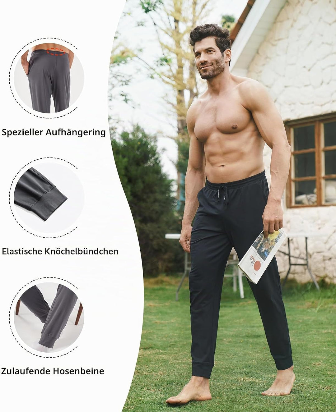 DAVID ARCHY Herren Schlafanzughose Lang &amp; Kurz mit Eingriff Baumwolle Pyjama Hose mit Taschen und Ba