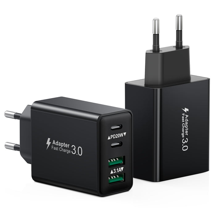 2-Pack Stecker USB C, 40W 4 Ports mit USB-C Adapter+QC Ladegerät Mehrfach Schnellladegerät USBC Lade