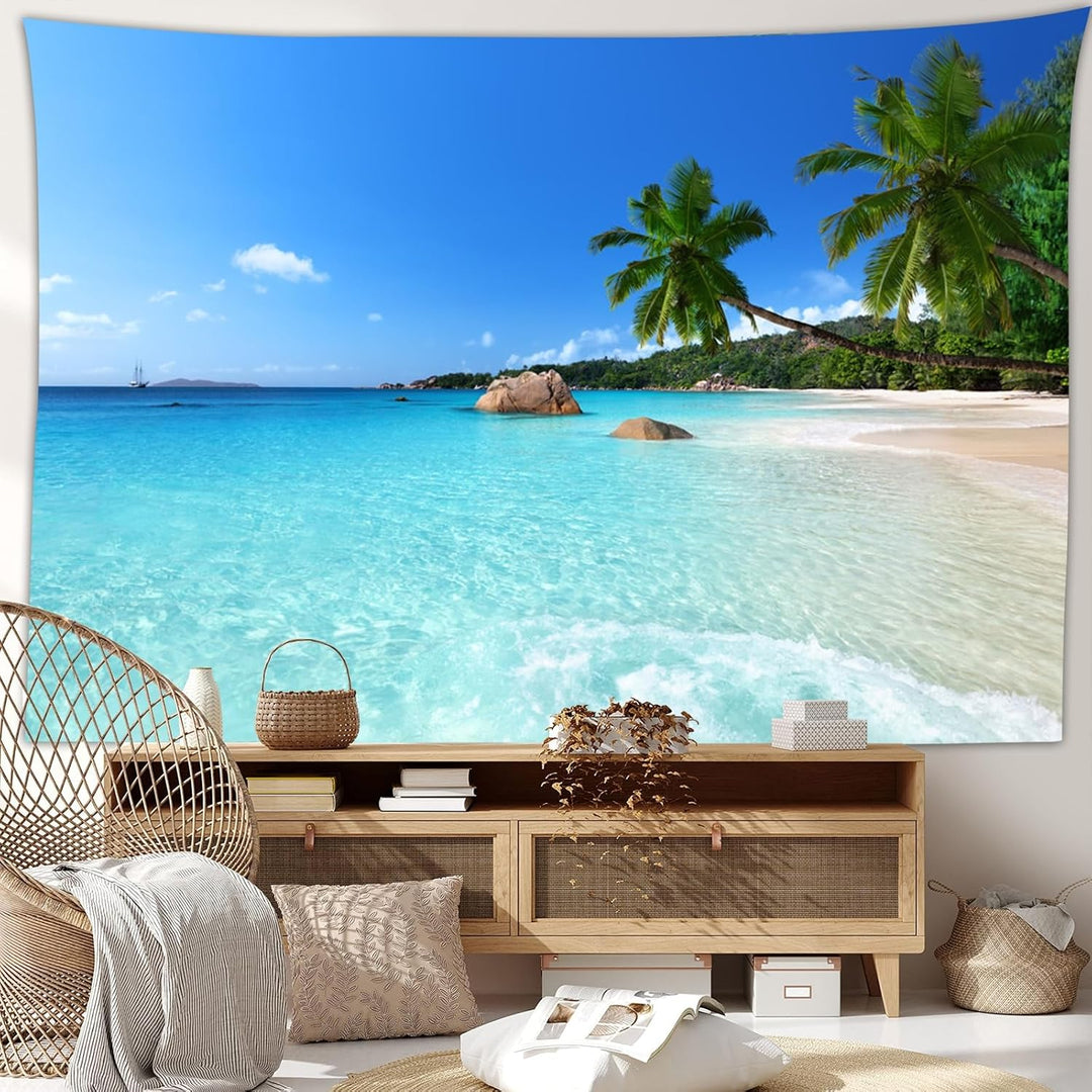skcess Wandteppich 260x240CM，Ozean Strand Wandteppich Polyester Tapestry Blauer Himmel Wandteppich N
