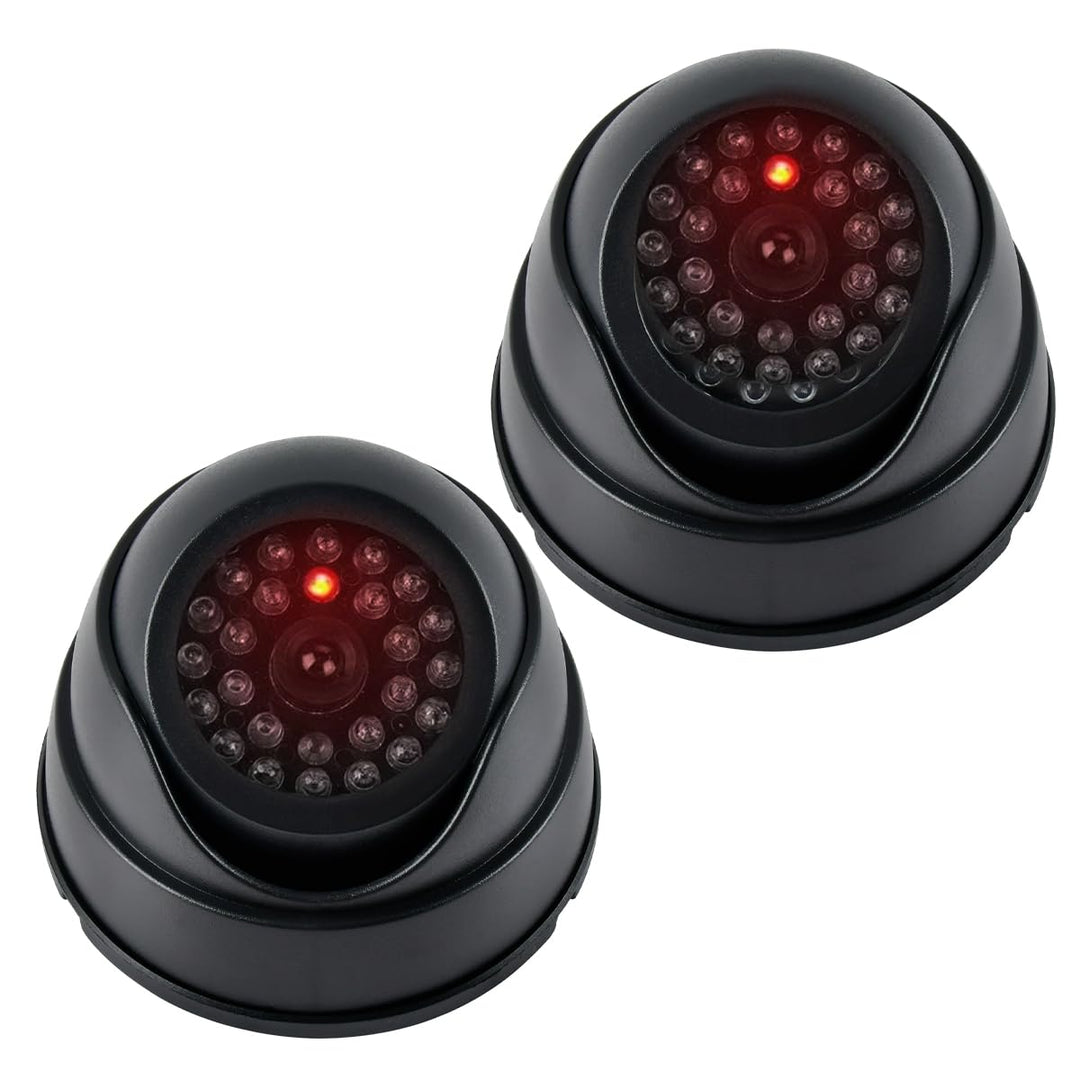 BUYGOO 2 pcs Kamera Attrappe, CCTV Dummy Sicherheits Dome Kameras, Fake überwachungskamera mit Rot B